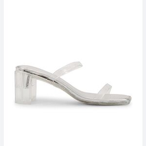 Jeffrey Campbell Latus Clear/Silver Square Toe Block Heeled Sandals Size 8